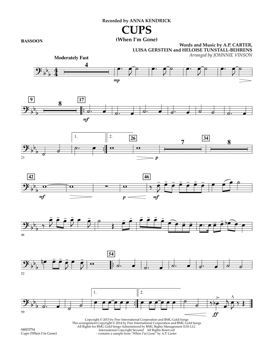 Cups (When I'm Gone) - Bassoon Concert Band scores gallery preview page 1