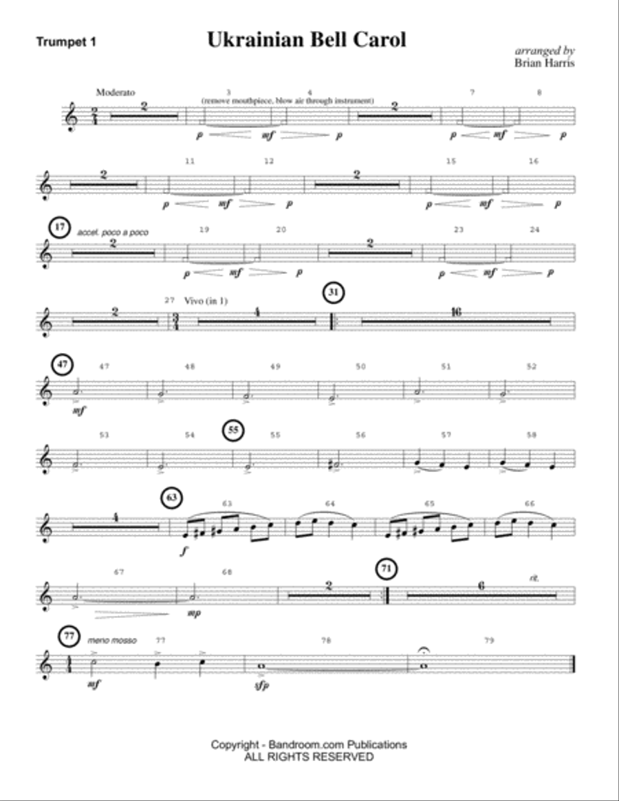 UKRAINIAN BELL CAROL (young concert band - easy - score, parts, & license to photocopy) by Brian Harris Concert Band - Digital Sheet Music