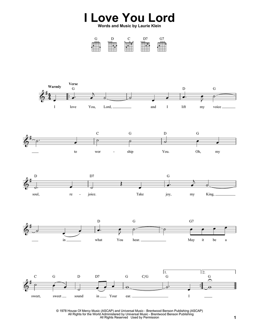 I Love You Lord I Love You Lord Easy Guitar scores gallery preview page 1