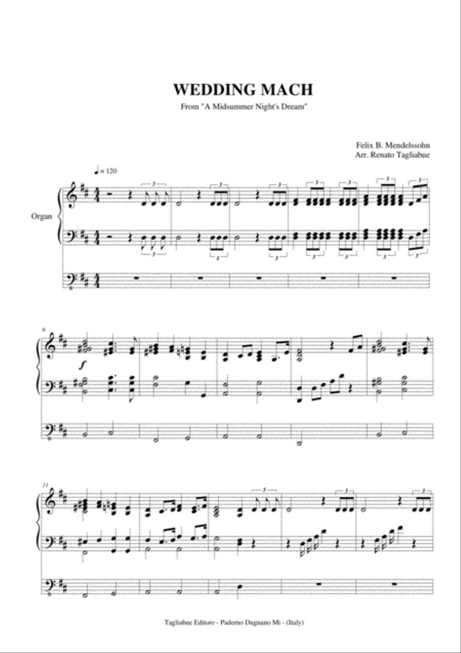 WEDDING MARCH - Felix B. Mendelssohn - Arr. for Organ 3 staff image number null