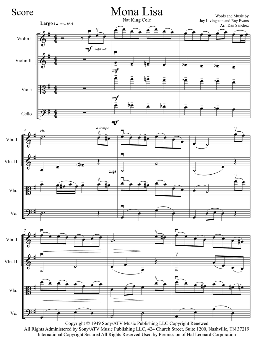 Mona Lisa String Quartet scores gallery preview page 3