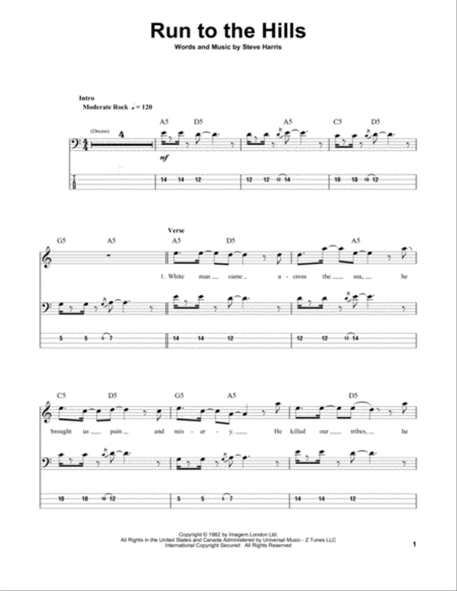 Run To The Hills Guitar Tablature scores gallery preview page 1