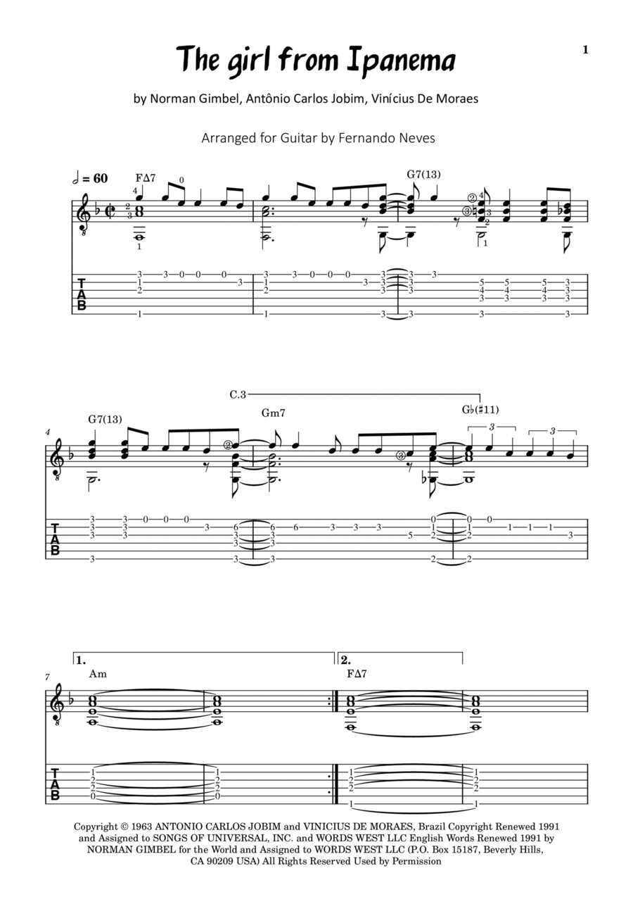 The Girl From Ipanema (garôta De Ipanema) Electric Guitar scores gallery preview page 1