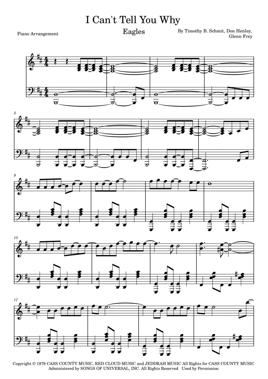 I Can't Tell You Why Piano Solo scores gallery preview page 1