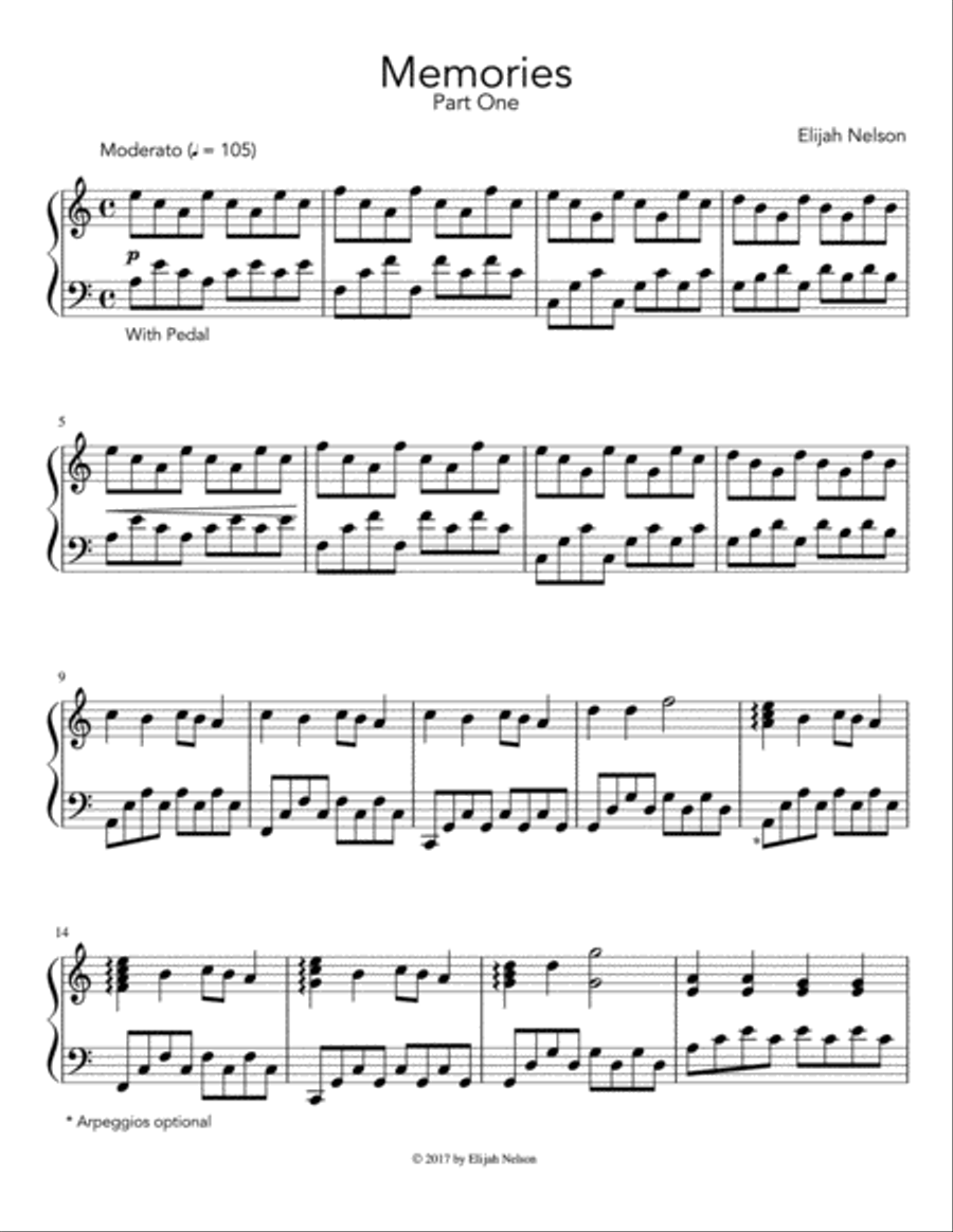 Memories, Part 1 Memories, Part 1 Piano Solo scores gallery preview page 1