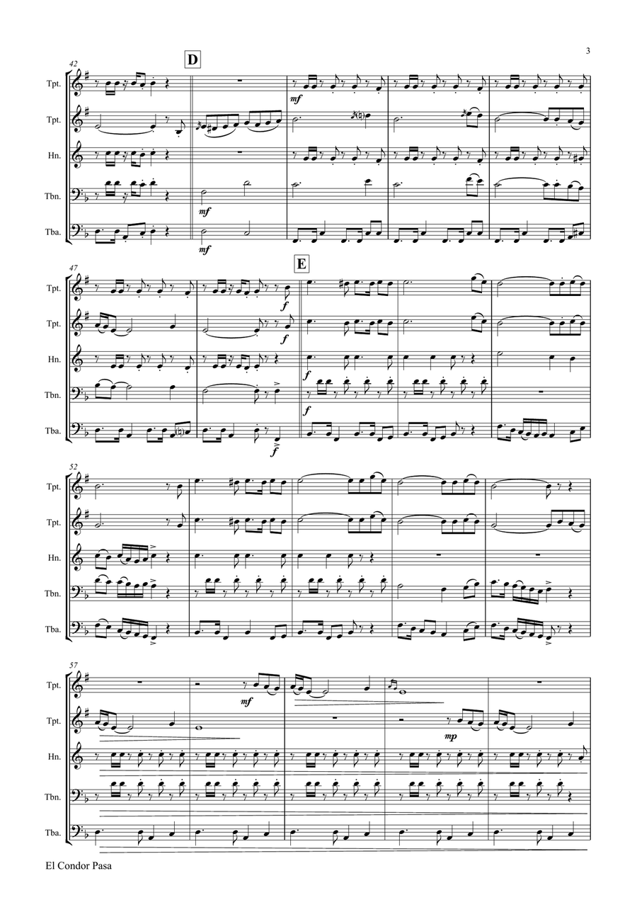 El Condor pasa - Peruvian Folk Song - Brass Quintet Brass Quintet scores gallery preview page 3