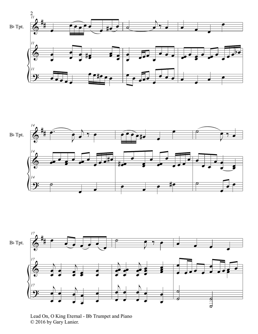 LEAD ON, O KING ETERNAL (Duet – Bb Trumpet & Piano with Parts) Trumpet Duet scores gallery preview page 3