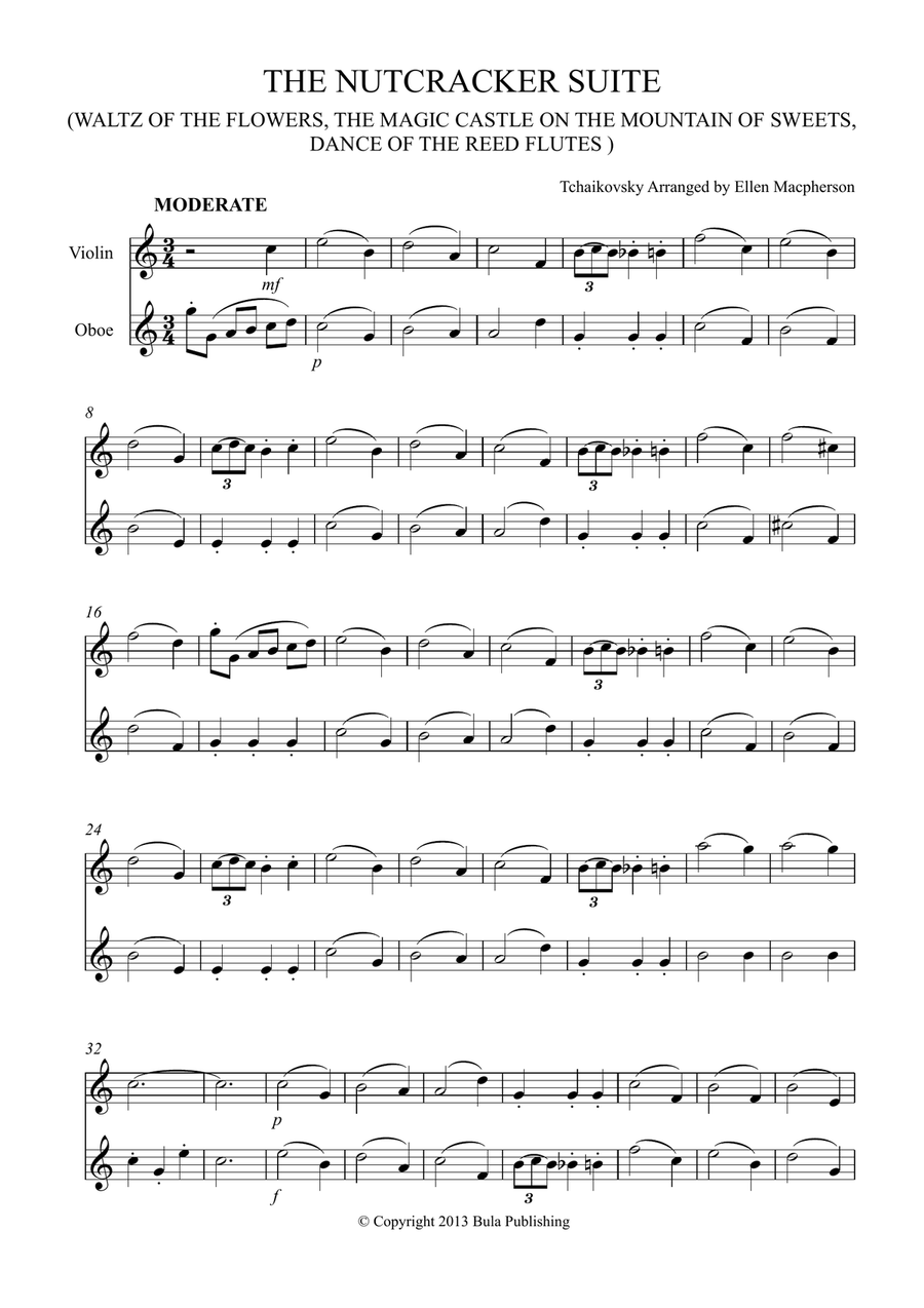THE NUTCRACKER SUITE - VIOLIN & OBOE DUET - (Waltz of the Flowers, The Magic Castle on the Mountain Oboe scores gallery preview page 1