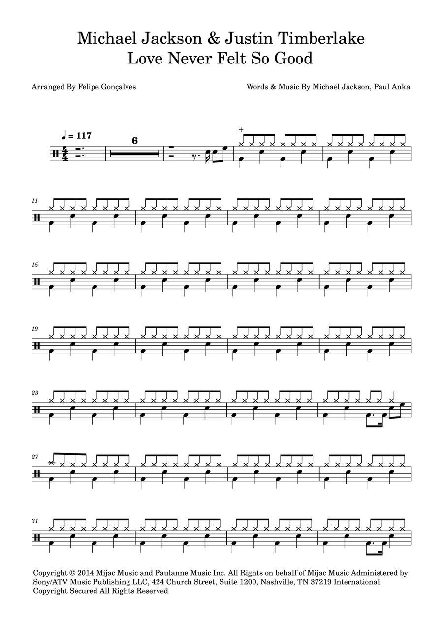 Love Never Felt So Good Drum Set scores gallery preview page 1