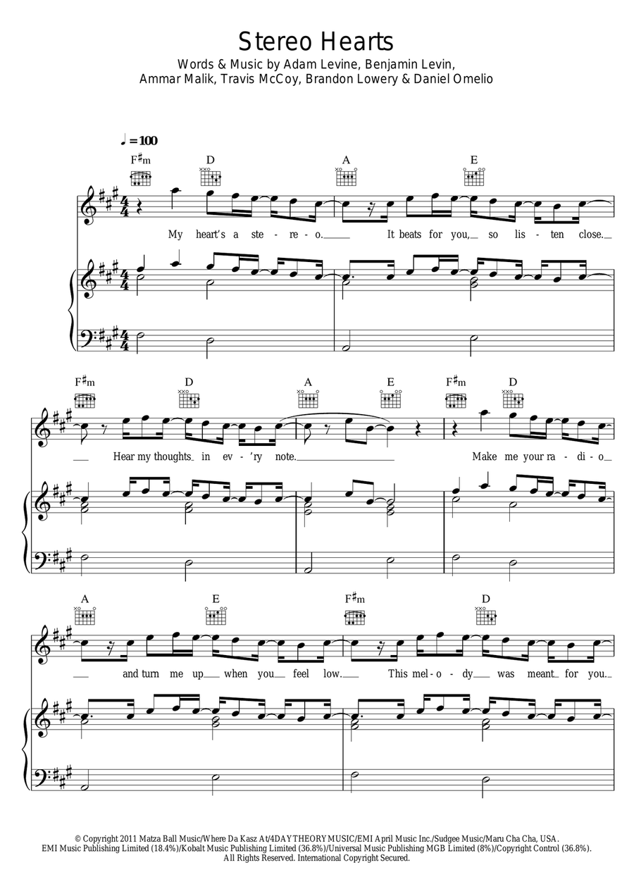 Stereo Hearts (feat. Adam Levine) Piano, Vocal scores gallery preview page 1