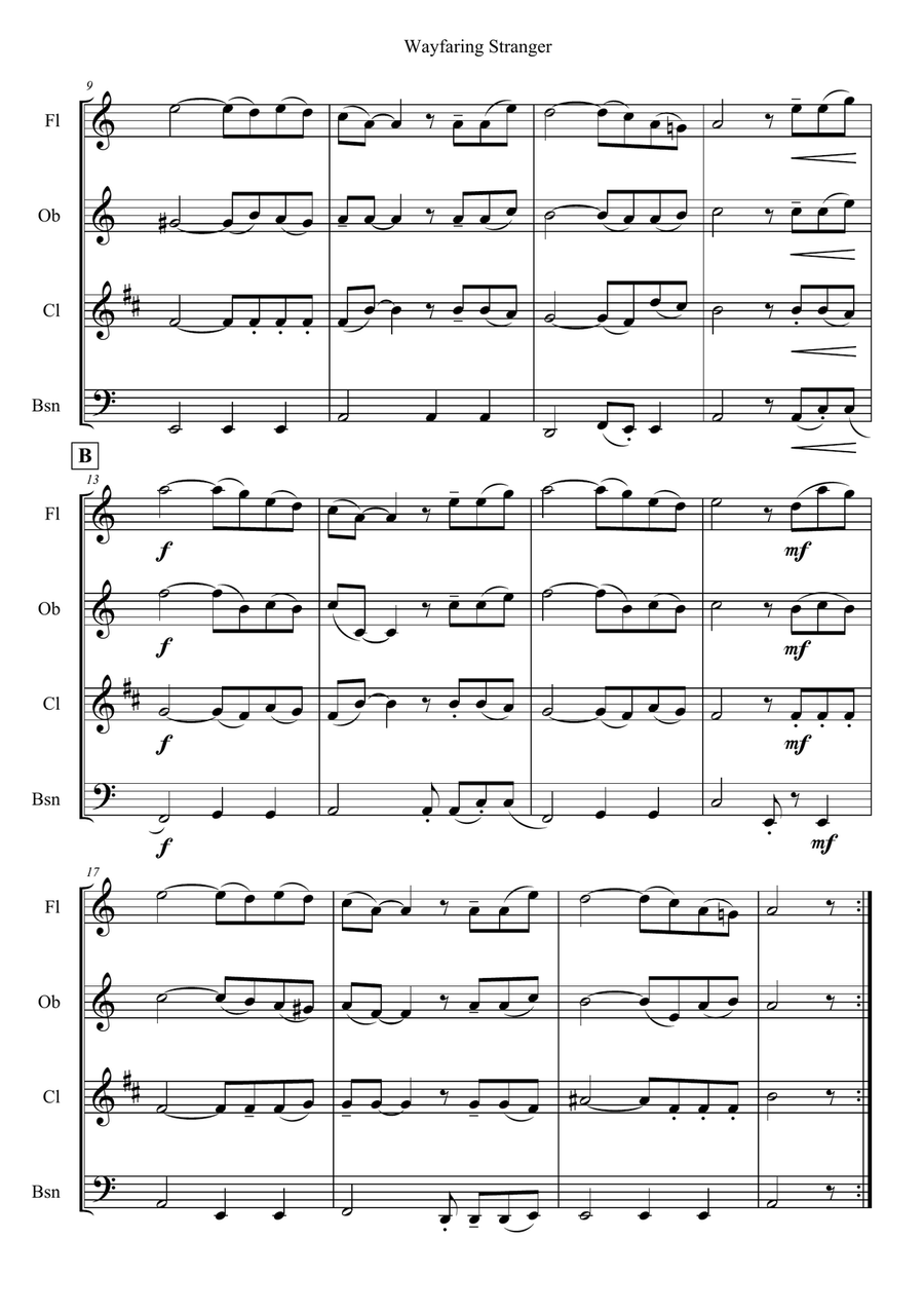 Wayfaring Stranger Woodwind Quartet scores gallery preview page 2