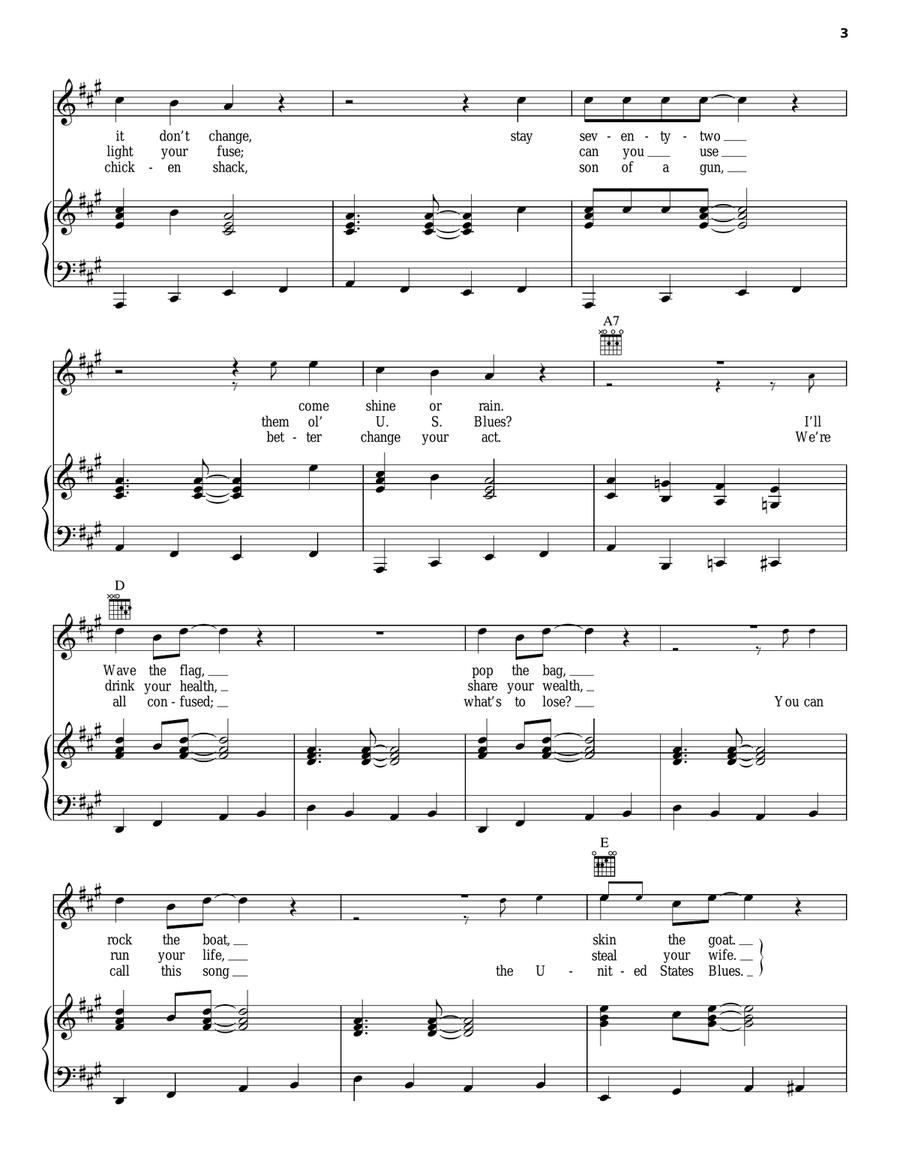 U.S. Blues U.S. Blues Piano, Vocal, Guitar scores gallery preview page 3