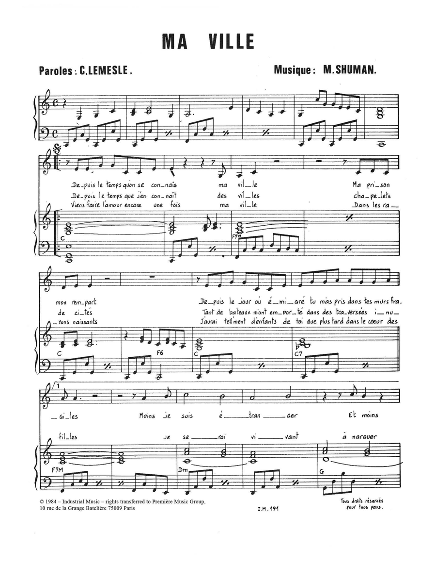 Ma Ville Piano, Vocal scores gallery preview page 1
