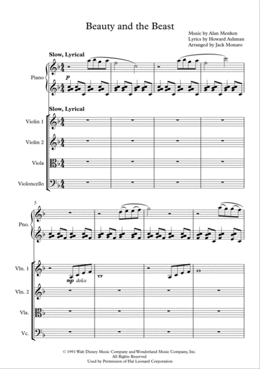 Beauty And The Beast Beauty And The Beast String Orchestra scores gallery preview page 1