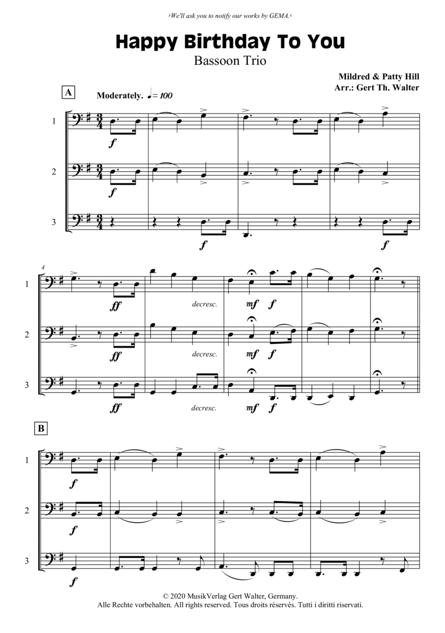 Happy Birthday To You Happy Birthday To You Woodwind Trio scores gallery preview page 1