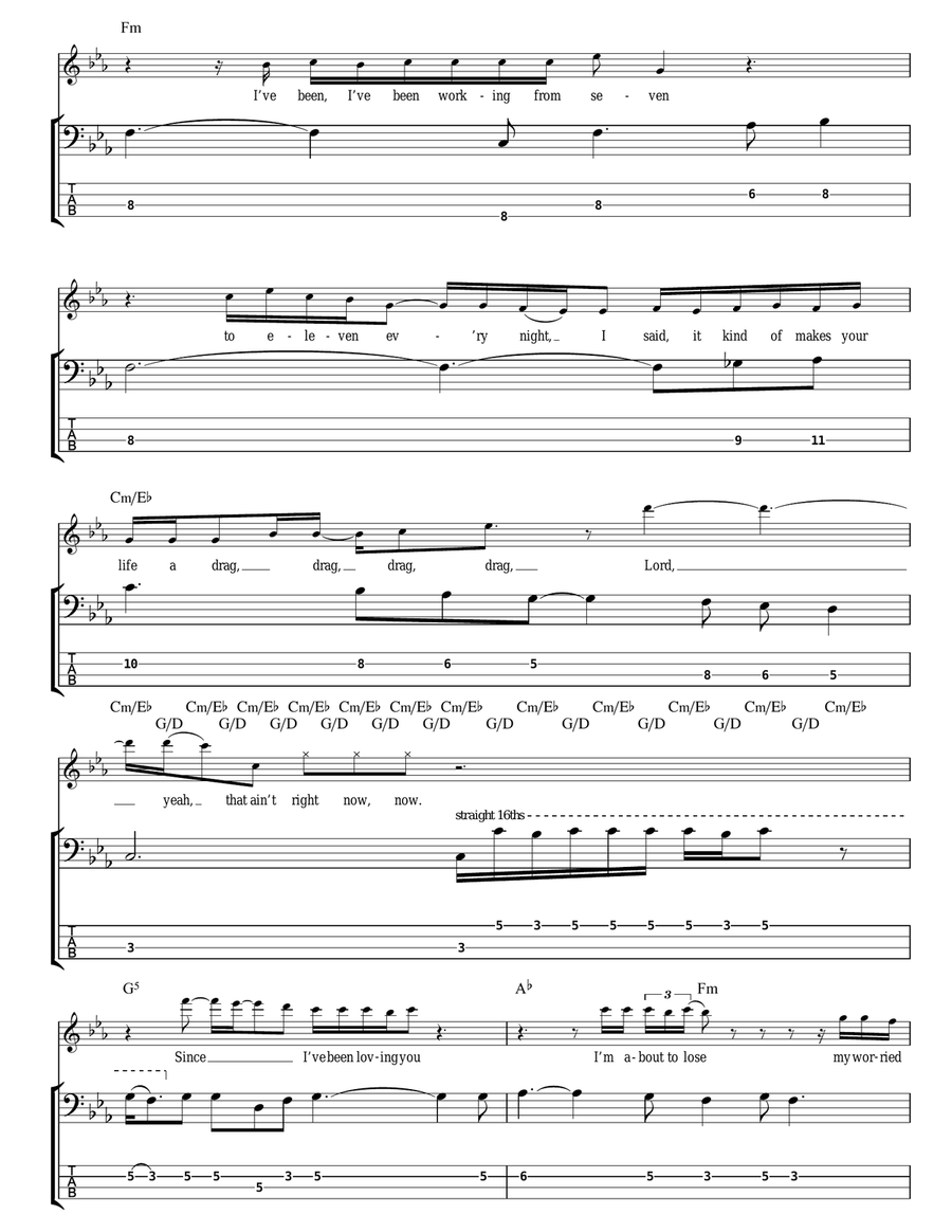 Since I've Been Loving You Bass Guitar Tablature scores gallery preview page 4