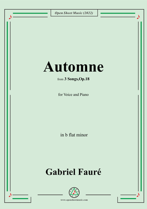Book cover for Fauré-Automne,in b flat minor,Op.18 No.3,from '3 Songs,Op.18'