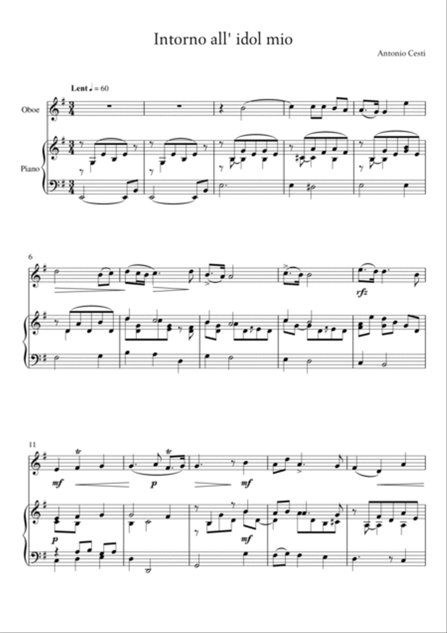 Antonio Cesti - Intorno all idol mio (Piano and Oboe) Small Ensemble scores gallery preview page 2