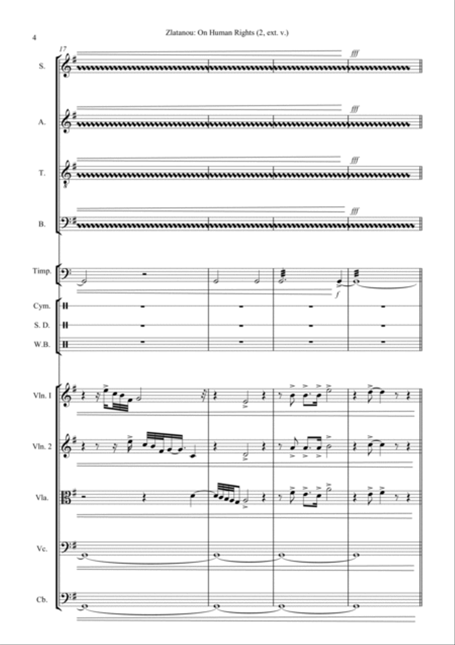 ON HUMAN RIGHTS (2) for SATB choir, strings and one percussionist 4-Part scores gallery preview page 4