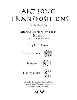 Book cover for RESPIGHI: Nebbie (in 3 high keys: G-sharp minor, G minor, F-sharp minor)