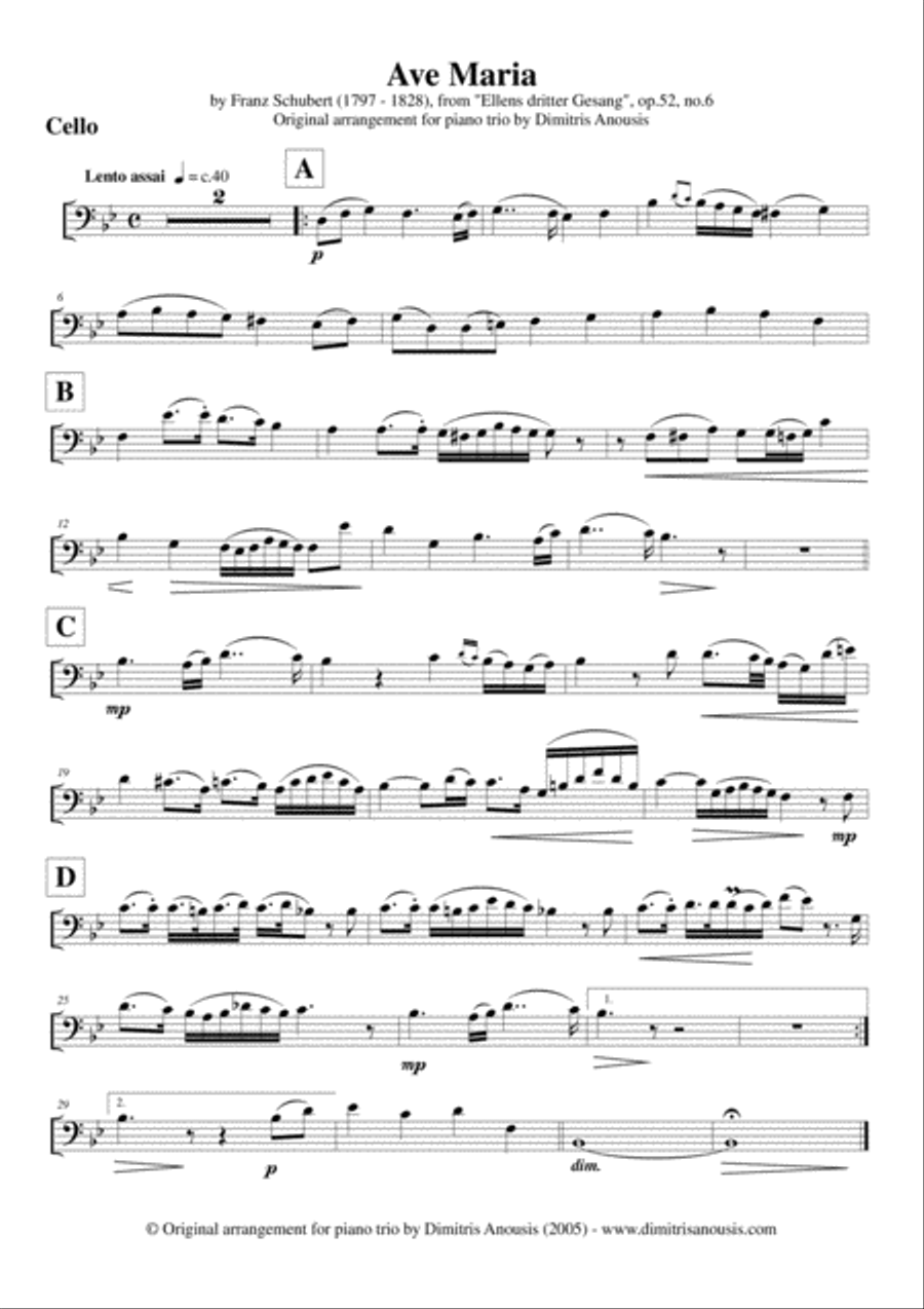 Franz Schubert's Ave Maria - Amazing arrangement for piano trio (pno, vln or flute & cello) image number null