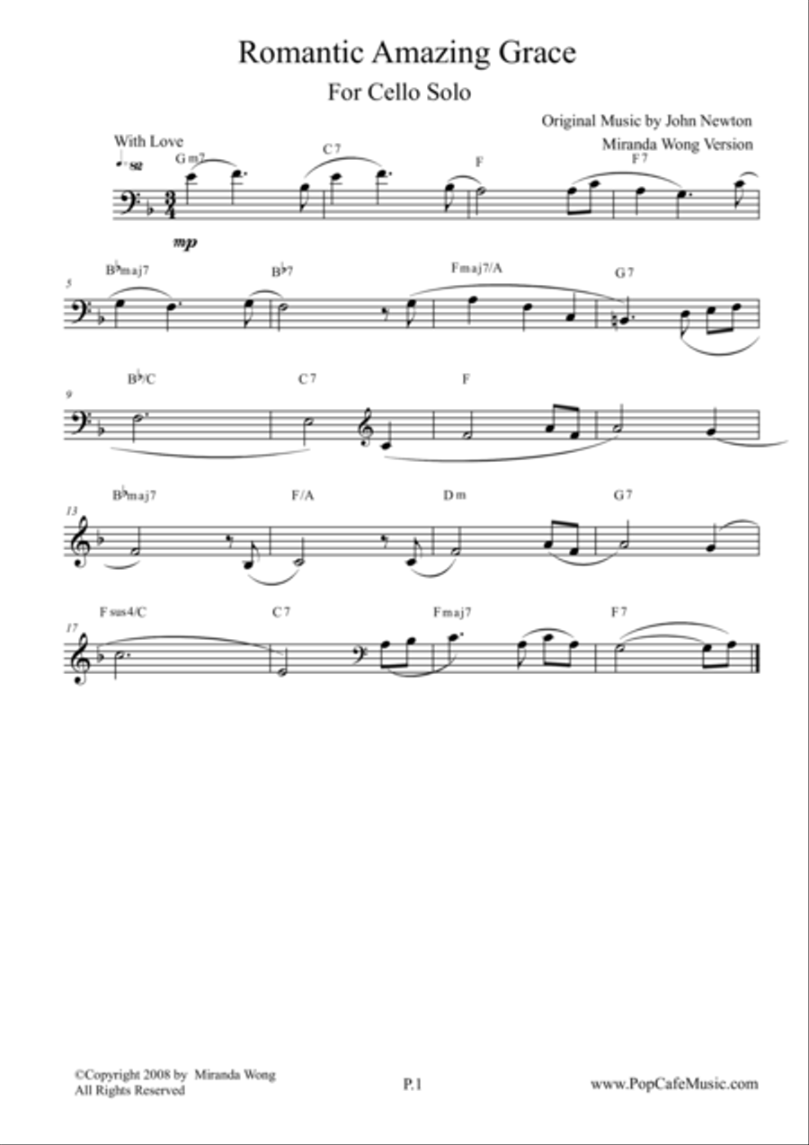 Romantic Amazing Grace - Cello Solo (Love Version) Romantic Amazing Grace - Cello Solo (Love Version) String Duet scores gallery preview page 1