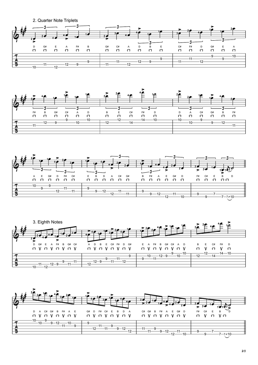 D Lydian Mode Exercises - Ascending and Descending in 4ths Acoustic Guitar scores gallery preview page 2