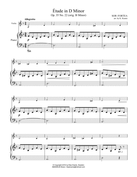 Étude (study) in D Minor Op. 35 No. 22 for violin and easy piano image number null