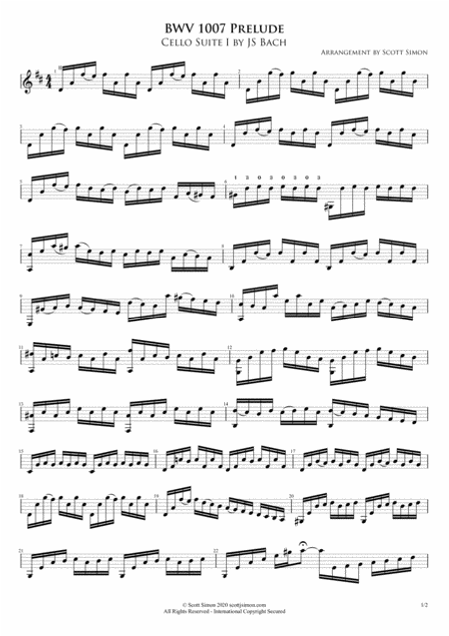 Cello Suite I Prelude BWV 1007 for Classical Guitar Acoustic Guitar scores gallery preview page 2