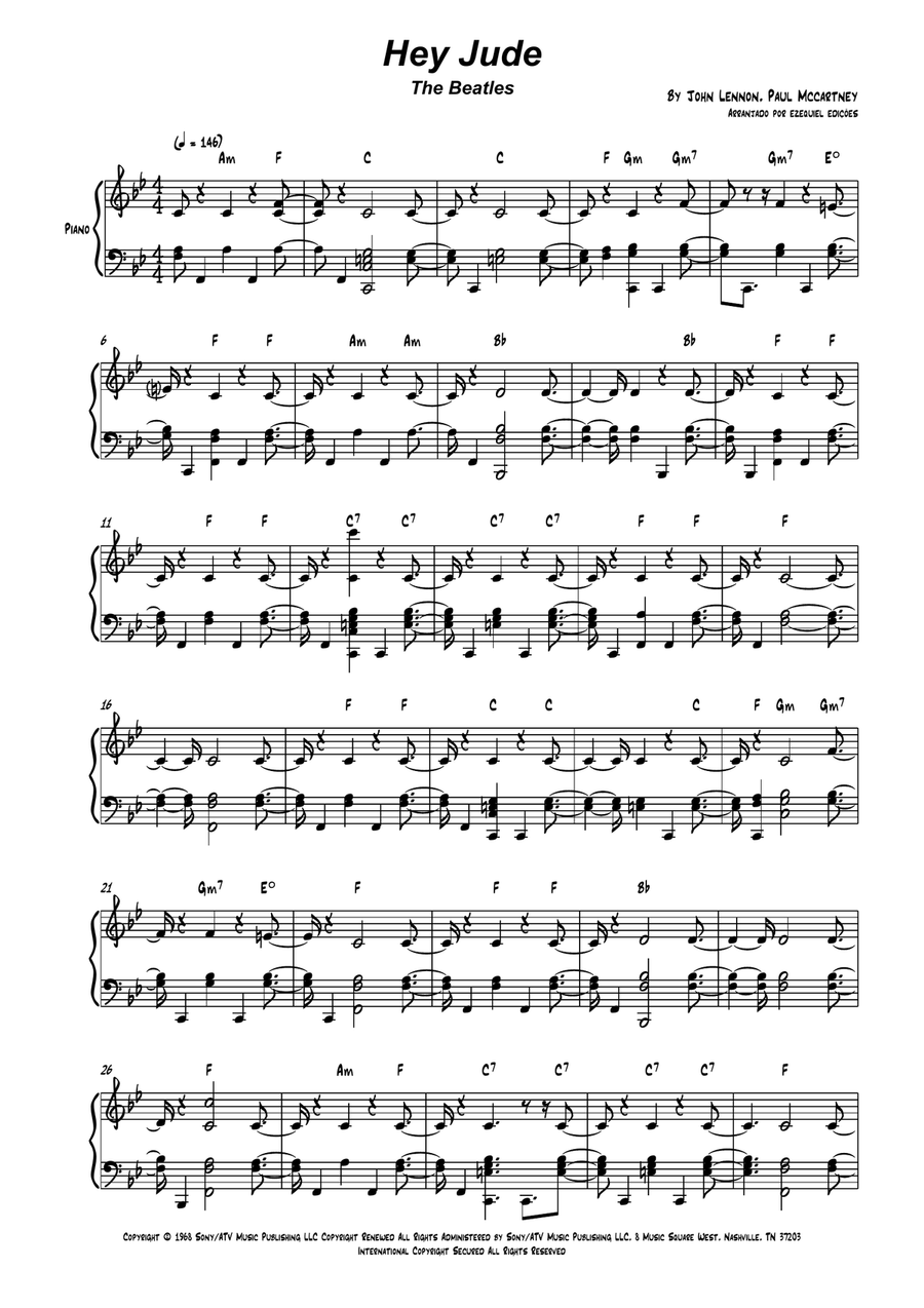 Hey Jude Easy Piano scores gallery preview page 1