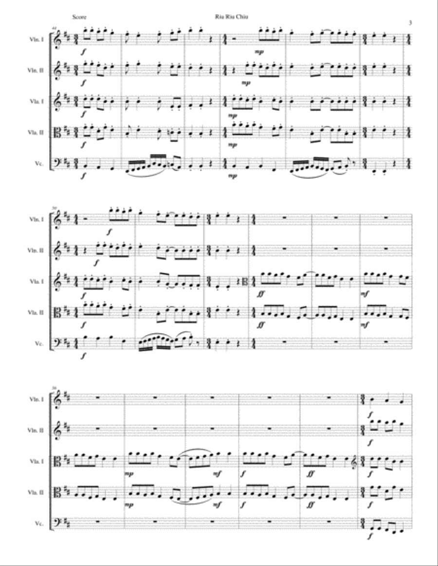 Riu Riu Chiu arranged for string quintet (2 violins, 2 violas, 1 cello) String Trio scores gallery preview page 3