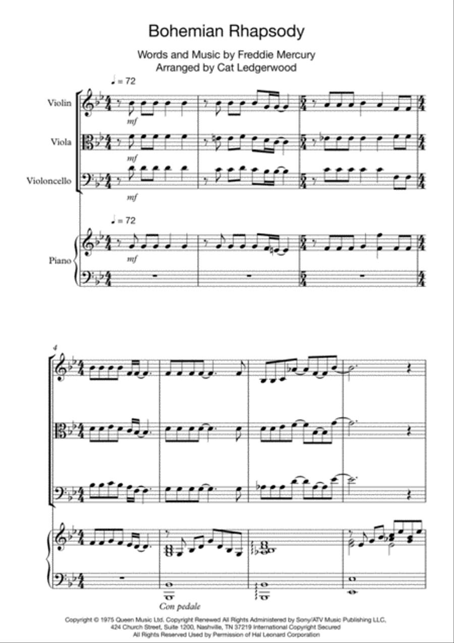 Bohemian Rhapsody Bohemian Rhapsody Piano Quartet scores gallery preview page 1