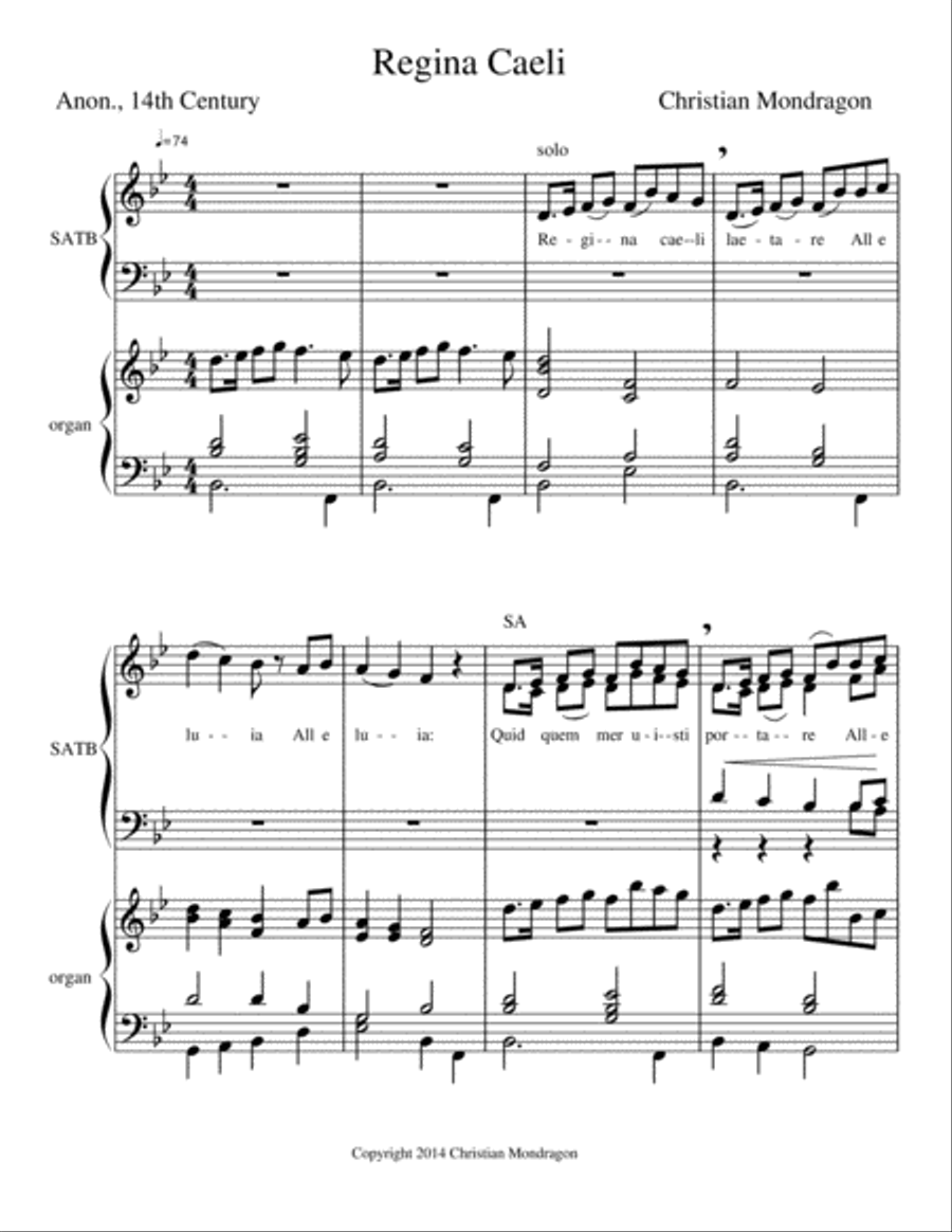 Regina Caeli 4 part Regina Caeli 4 part 4-Part scores gallery preview page 1