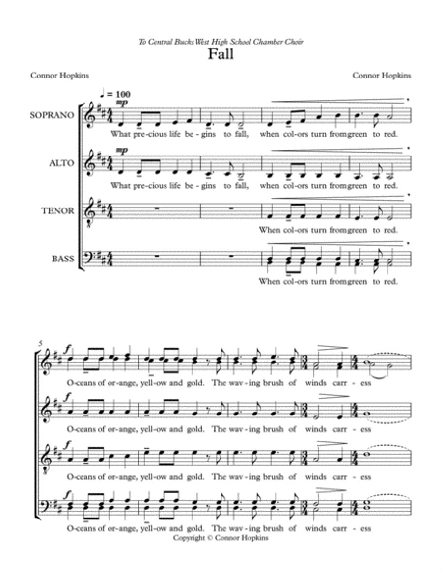 SATB - Fall 4-Part scores gallery preview page 1