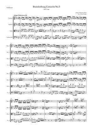 Brandenburg Concerto No. 3 in G major, BWV 1048 1st Mov. (J.S. Bach) for String Quartet