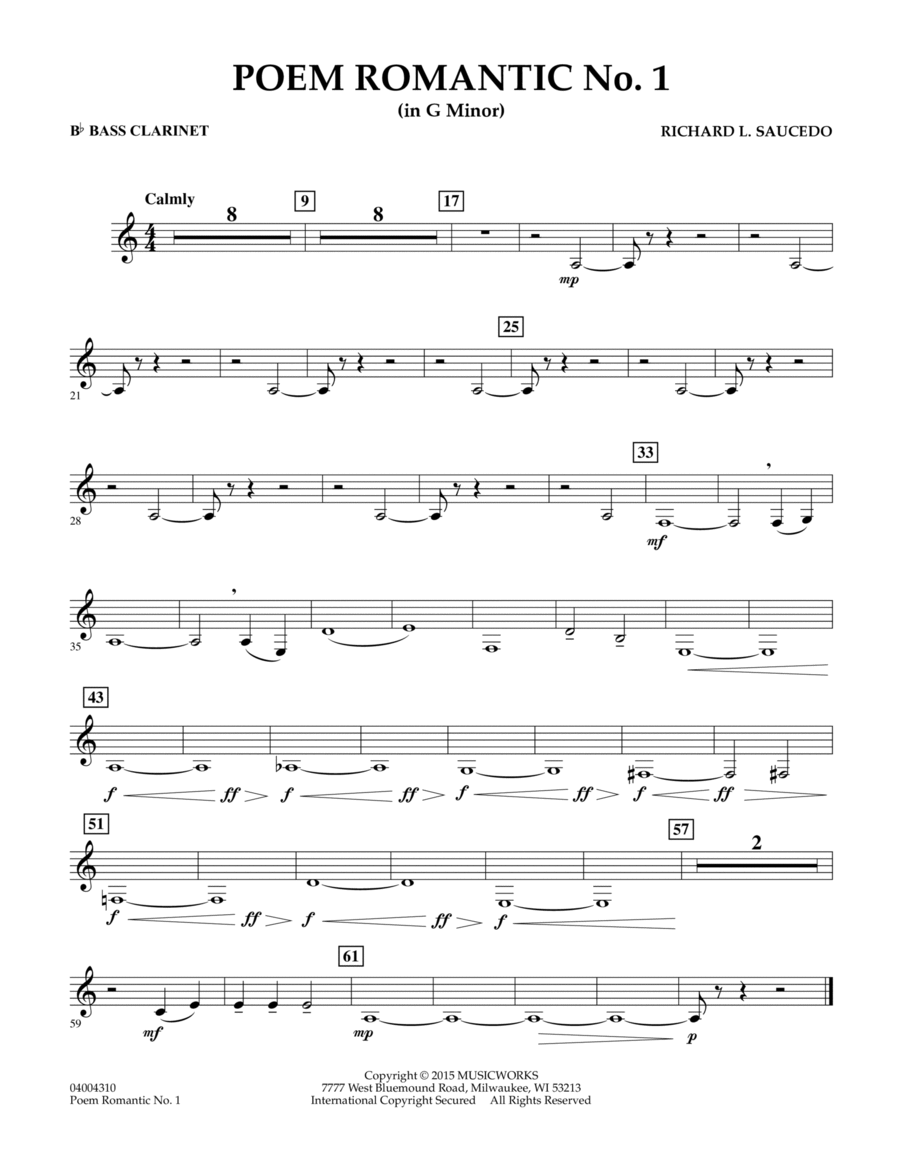 Poem Romantic No. 1 (in G Minor) - Bb Bass Clarinet Concert Band scores gallery preview page 1