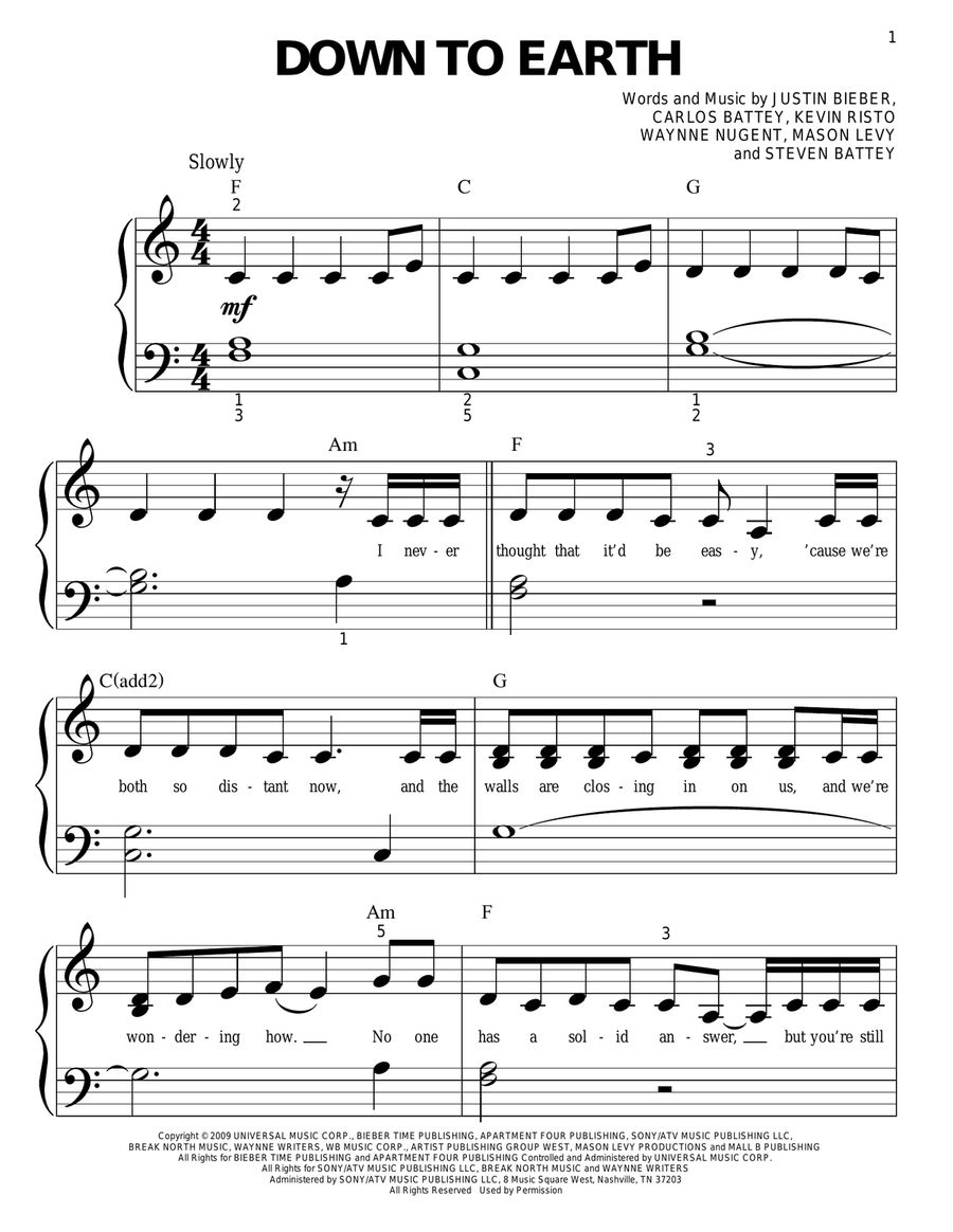 Down To Earth Down To Earth Easy Piano scores gallery preview page 1