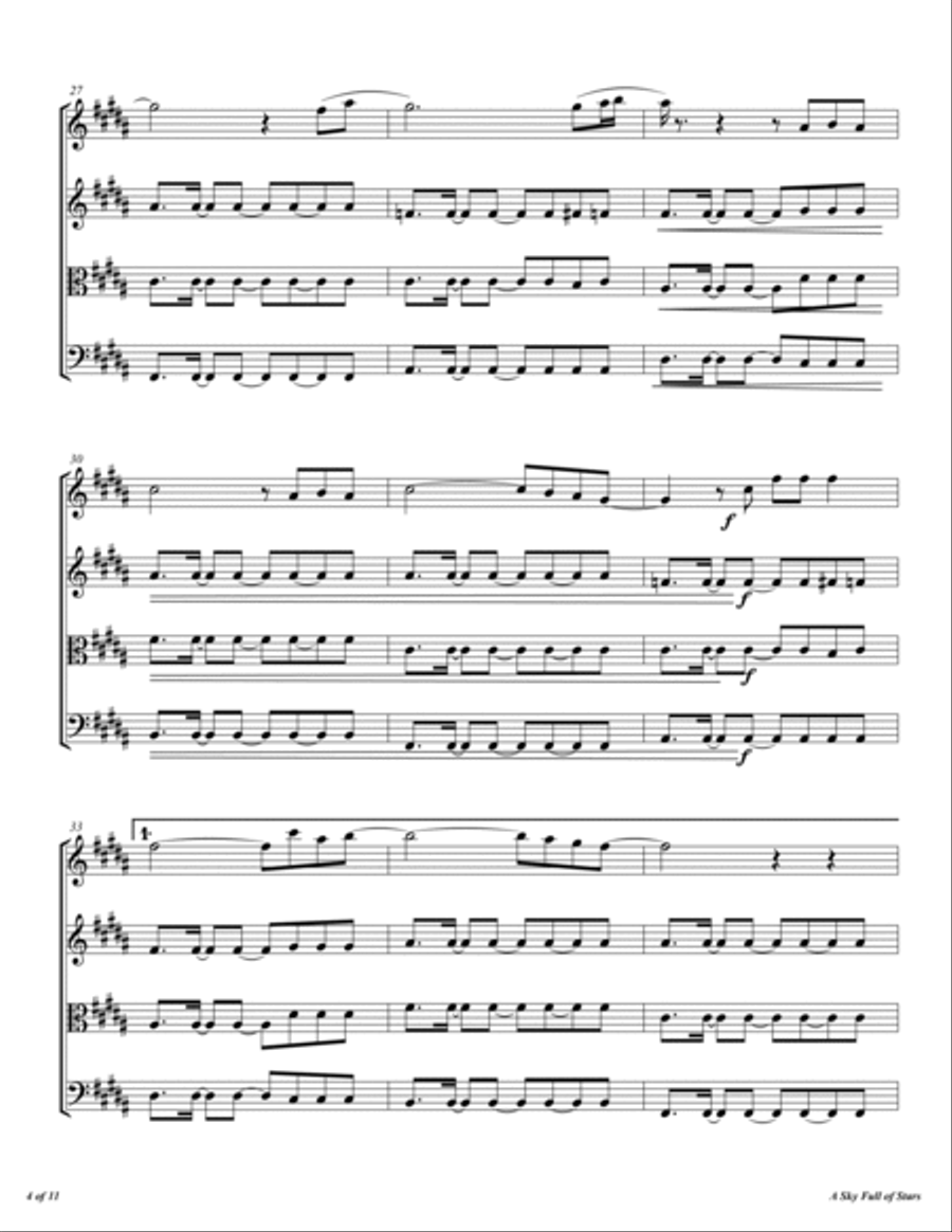 A Sky Full Of Stars String Quartet scores gallery preview page 5