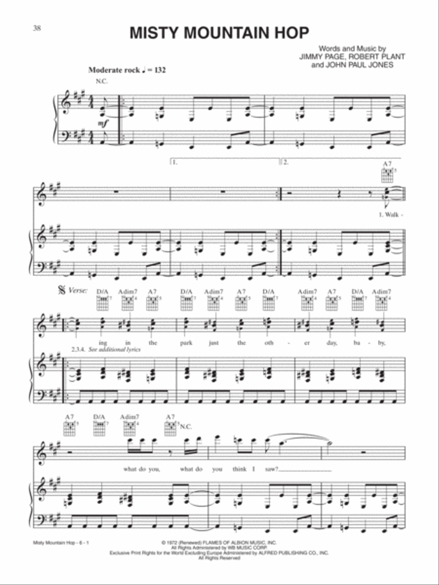 Misty Mountain Hop Piano, Vocal, Guitar scores gallery preview page 1