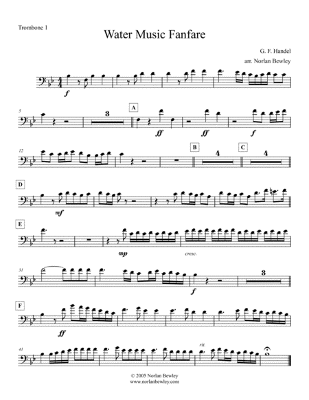 Water Music Fanfare - Low Brass Quartet - Brass Quartet - Digital Sheet  Music