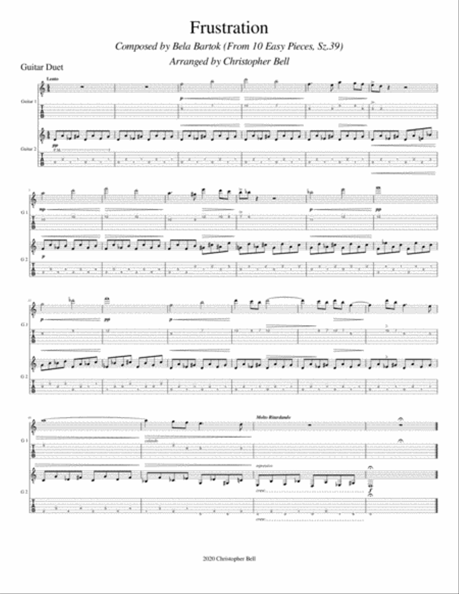 Bela Bartok - Frustration(From 10 Easy Pieces) - Guitar duet Classical Guitar scores gallery preview page 2