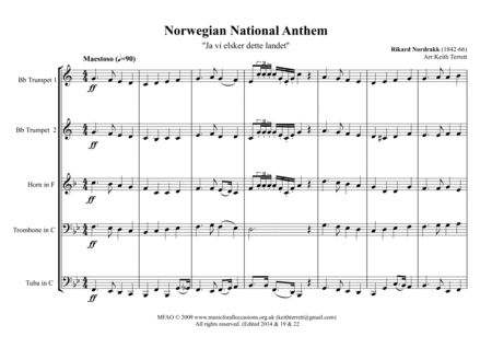 Norwegian National Anthem for Brass Quintet image number null