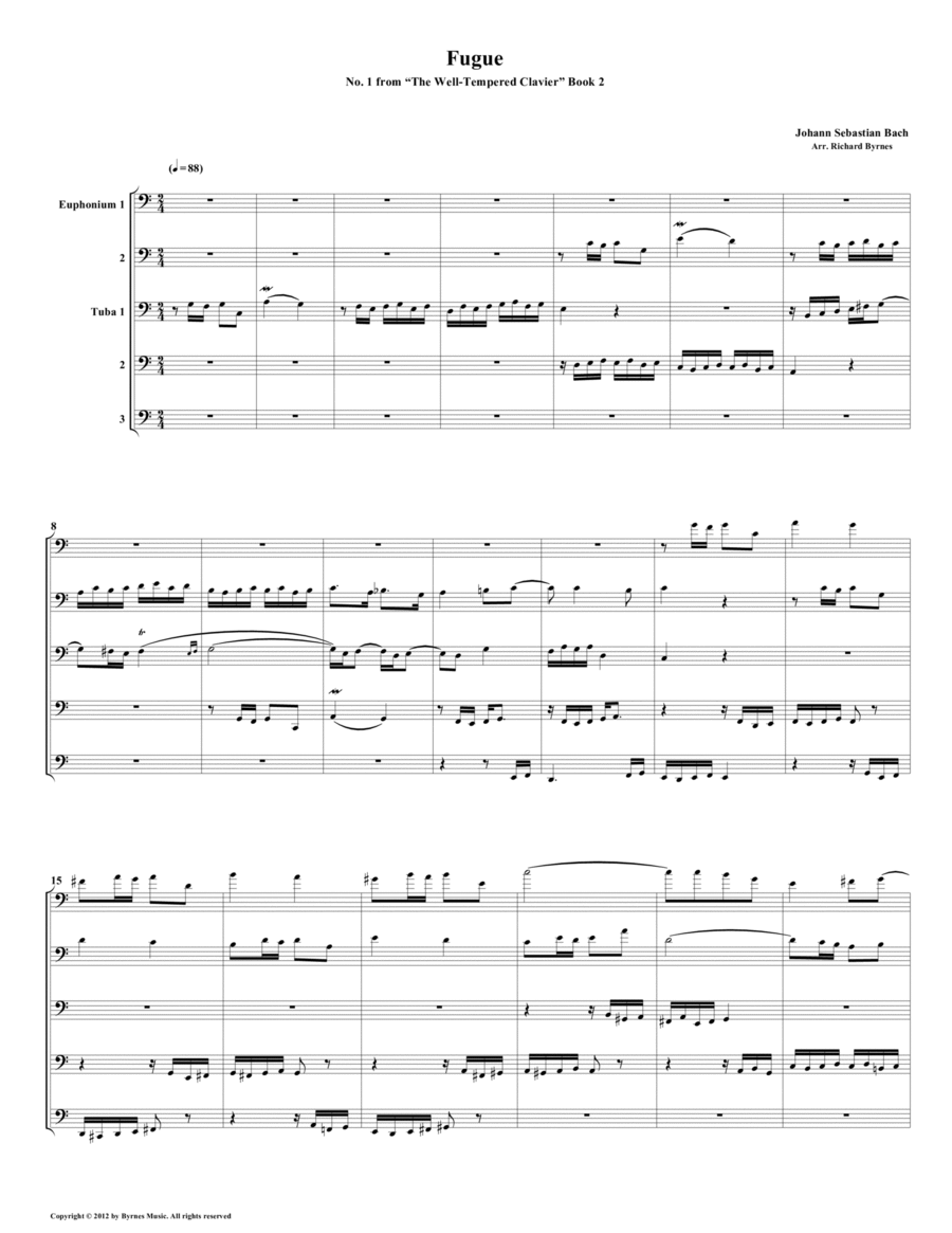 Fugue 01 from Well-Tempered Clavier, Book 2 (Euphonium-Tuba Quintet) image number null