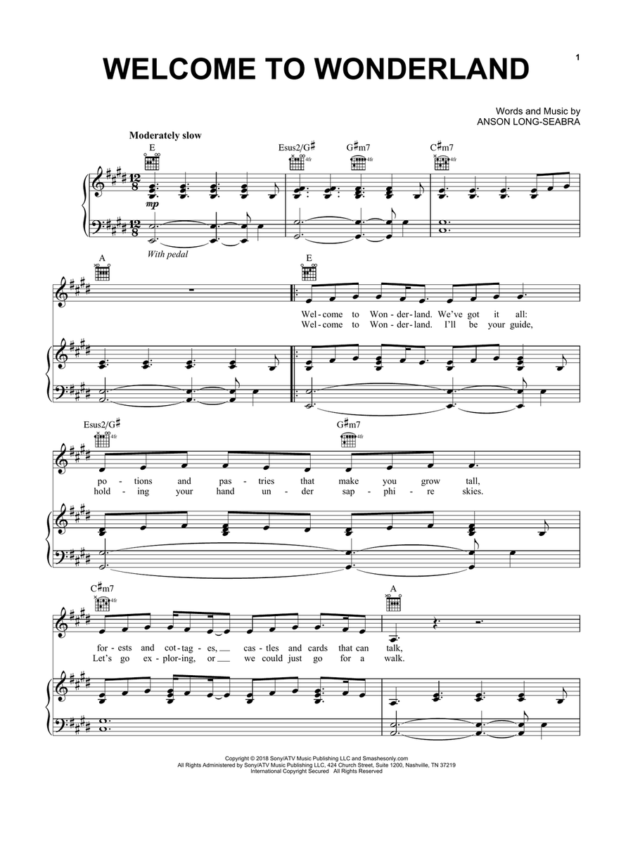 Welcome To Wonderland Piano, Vocal, Guitar scores gallery preview page 1