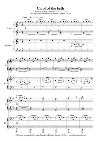 Carol of the bells - Amazing piano 4 hands arrangement image number null
