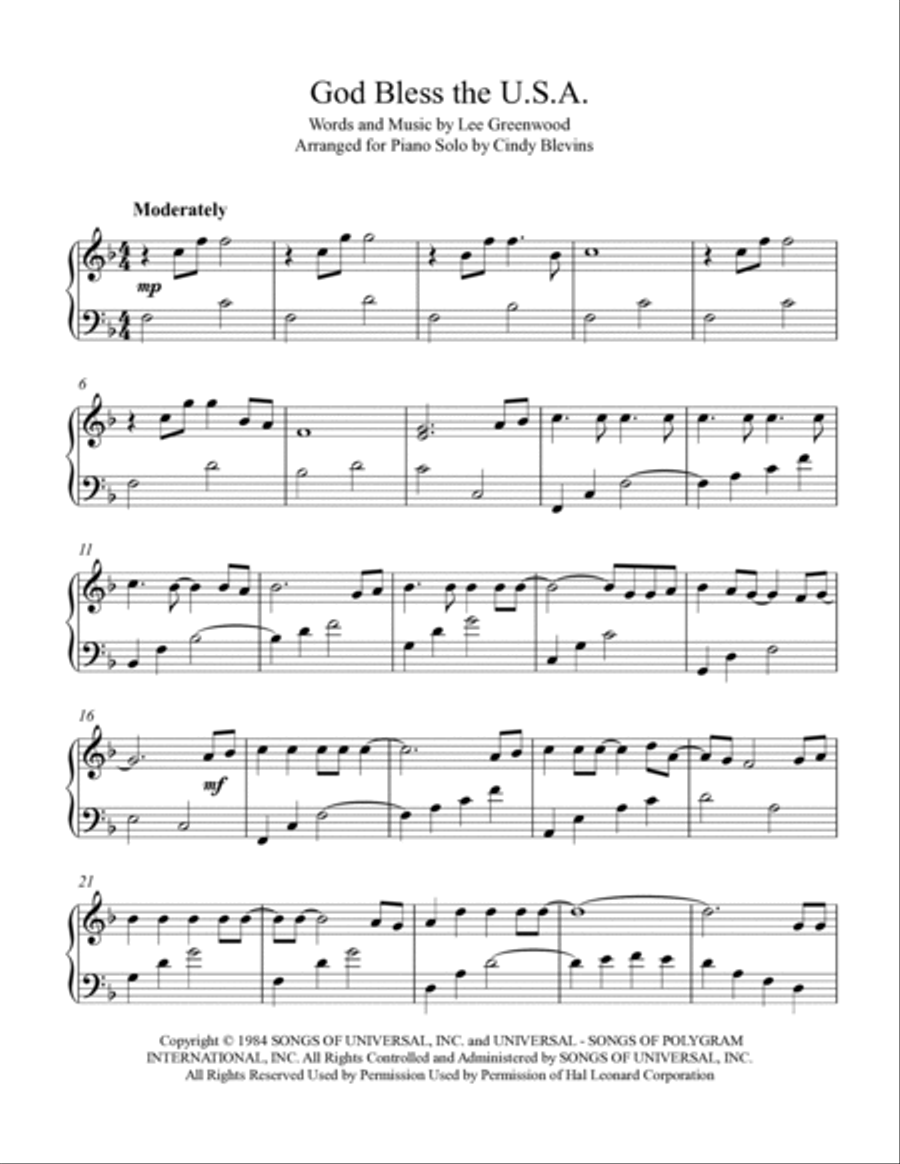 God Bless The U.S.A. Piano Solo scores gallery preview page 2