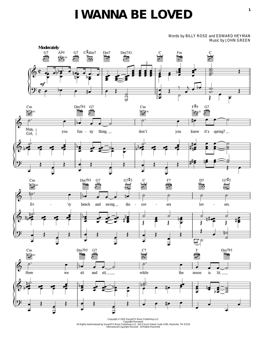 I Wanna Be Loved Piano, Vocal, Guitar scores gallery preview page 1