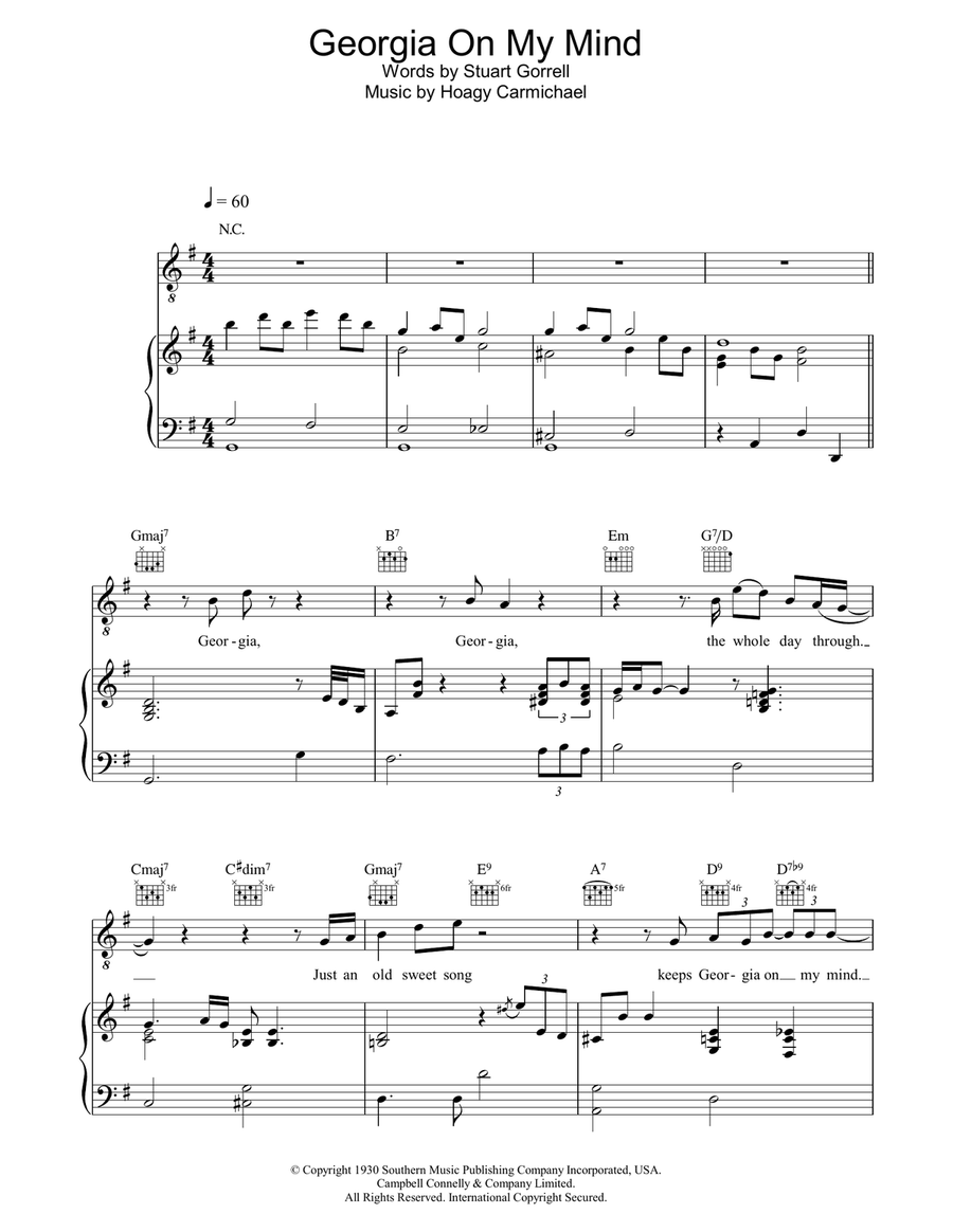 Georgia On My Mind Georgia On My Mind Piano, Vocal, Guitar scores gallery preview page 1