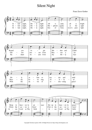 Silent Night Easy Piano Sheet Music Download with Lyrics in C Major