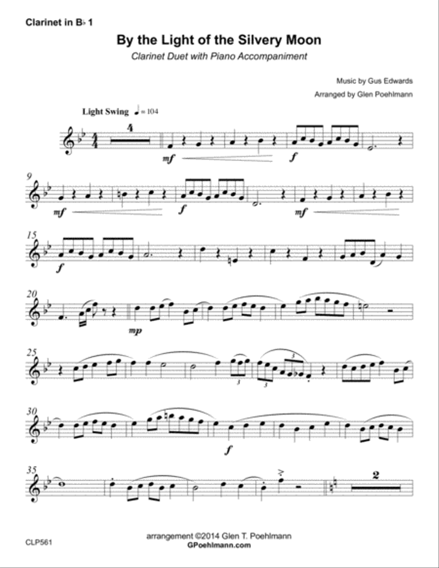BY THE LIGHT OF THE SILVERY MOON - CLARINET DUET with Piano Accompaniment Clarinet Duet scores gallery preview page 5